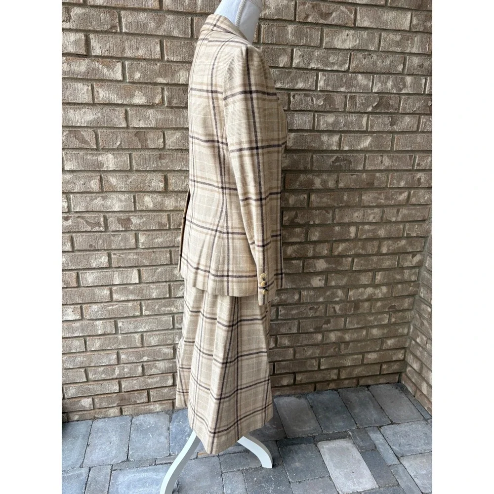 Vintage 60s 70s Pendleton Wool Skirt Suit S Plaid Blazer Academia Mod USA